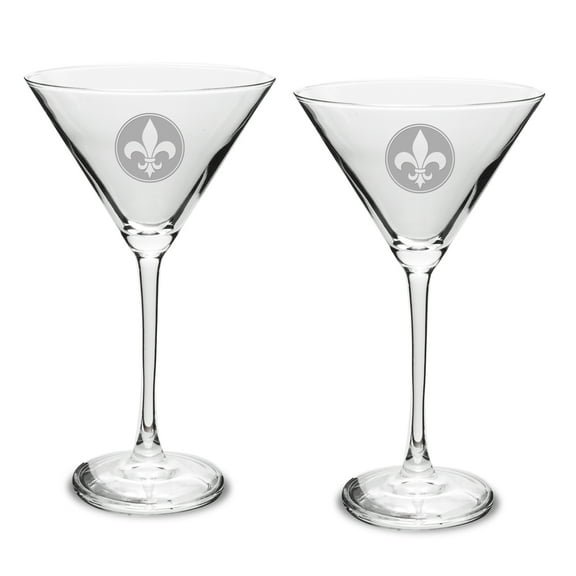 Fleur De Lis Deep Etched Martini Glass Set of 2