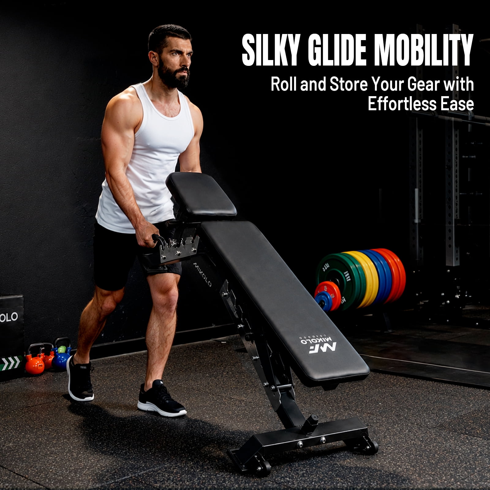Mikolo Adjustable Weight Bench, FID 8 Positions Foldable Workout Bench, Support up to 1200LBS