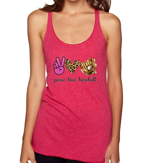 Peace Love Baseball Sports Tri-Blend Racerback Tank Top, Shocking Pink, Medium