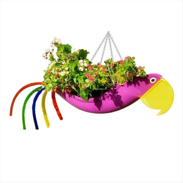 Maceta de Metal Exquisita Forma de Pájaro Maceta de Loro Colorida Maceta Colgante Maceta Decorativa de Jardín,S,A