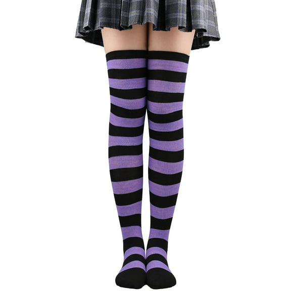 Firefly Hope 1 Pairs Striped Over-the-Knee & Knee-High Socks, Thigh-High Boot Stockings for Women & Girls, Cosplay & Daily Wear,Purple