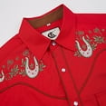 thumbnail image 3 of COEVALS CLUB Men's Western Cowboy Embroidered Shirts Long Sleeve Pearl Snap Dress Button up Cotton Shirts P3-4 Red Small, 3 of 7