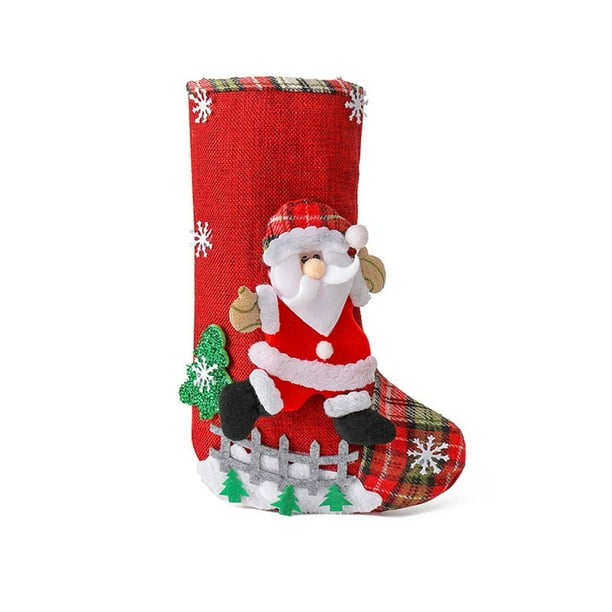 Ganfancp Medias de Navidad Navidad Plaid Lino Muñecas Bolsas de Regalo Árboles de Navidad Nieve Valla Decorativa Liquidación 1X Calcetín de Navidad Plaid Valla Calcetín Decoración
