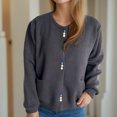 thumbnail image 2 of Byworldtasic Womens Sweaters Women's Button Up Crew Neck Cardigan Long Sleeve Knitted Sweater Outwear With Pockets Dark Gray, 2 of 4