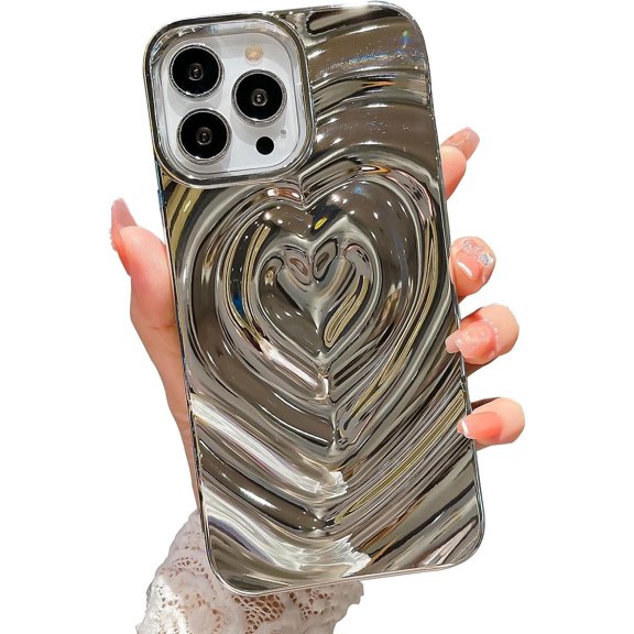 Compatible with iPhone 13 Pro Max Case-6.7 Inch, Fashion 3D Woven Pattern Plating Phone Case   3D Design Heart Electroplated Water Ripple Case