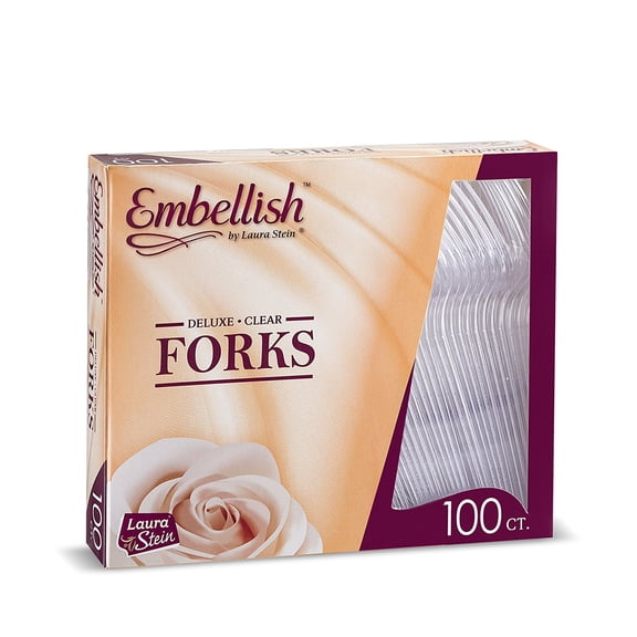 Embellish Cutlery Deluxe Heavy Weight Clear Plastic Forks 100 Forks In A Box