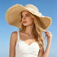thumbnail image 2 of Unir Wide Brim Sun Hat with Lace Bow for Women, Frayed Edge Paper Straw, Lightweight Summer Casual Hat, 1 Piece, One Size, 2 of 7