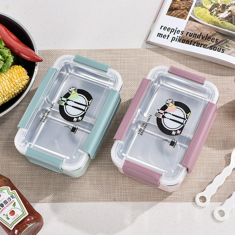 Papaba Lunch Box,Portable Heat Insulated Stainless Steel Liner Two  Compartment Bento Lunch Box