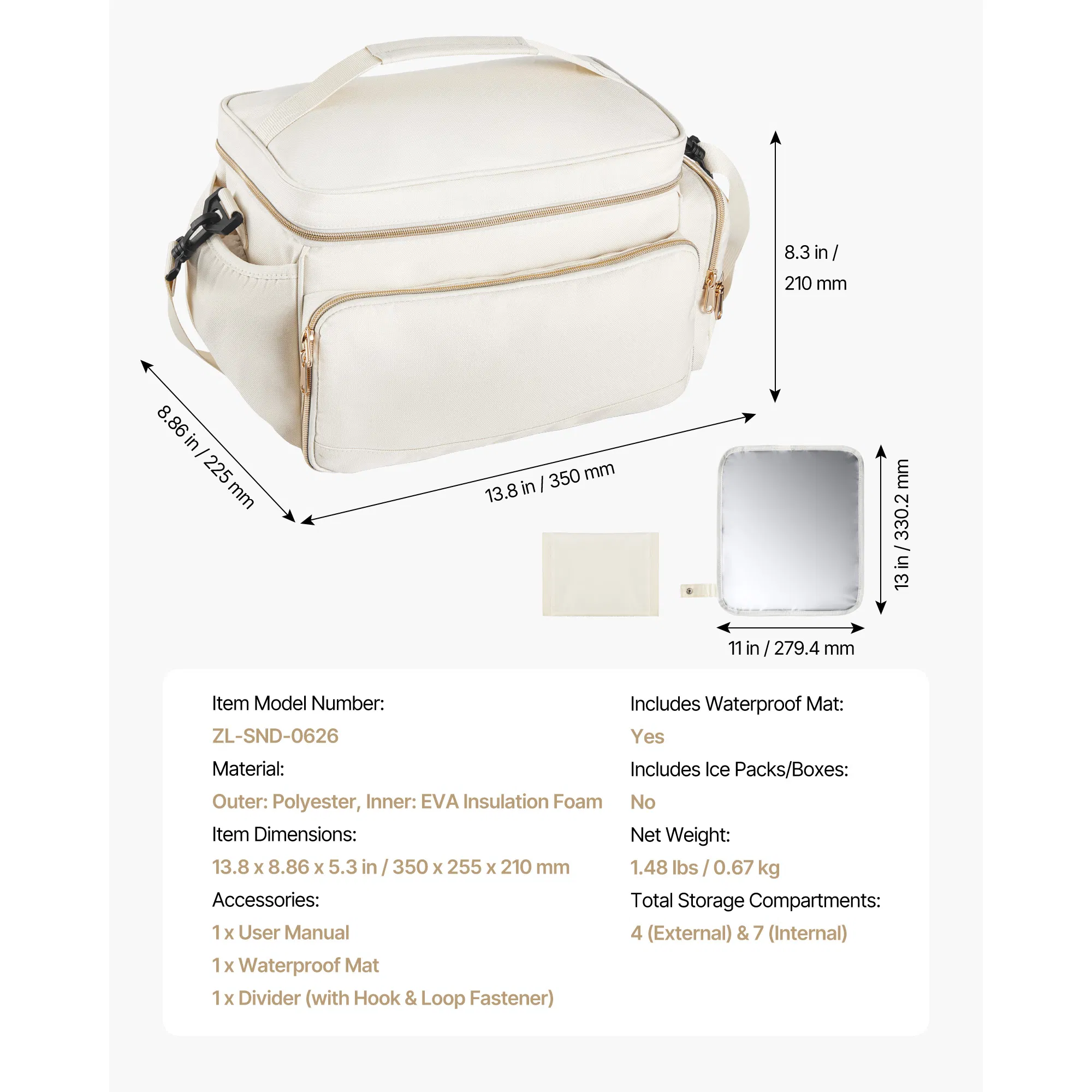 Breast Pump Bag with Waterproof Mat for S1/S2,Portable Carrying Case for Pumping Accessories and Breastmilk Storage,Ideal for Work and Travel,Beige
