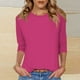 thumbnail image 2 of Blusas,Camiseta de mujer con cuello redondo y manga 3/4, corte holgado e informal, tela de imitación de rejilla, cómoda para uso doméstico y diario, sopatenor, 2 of 7