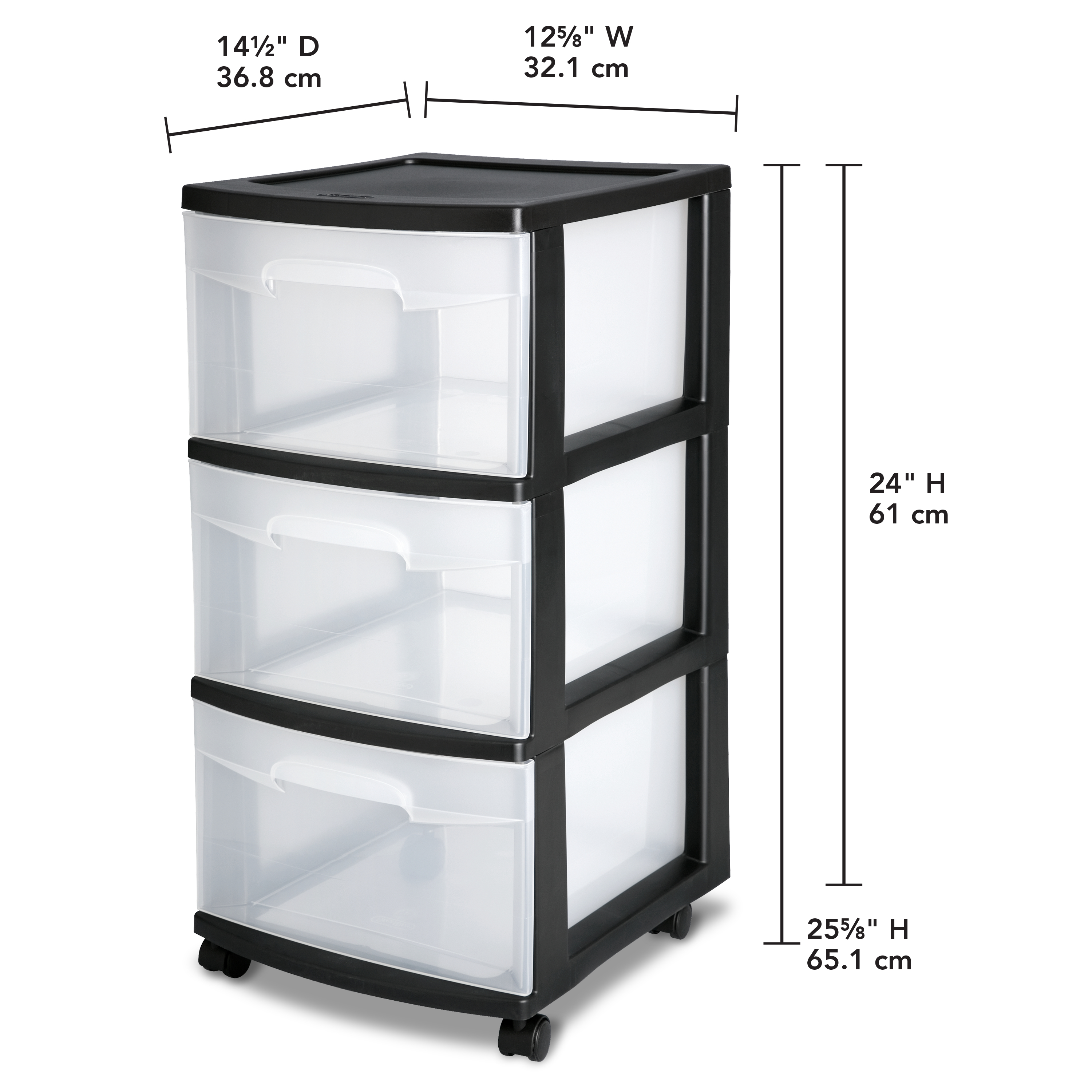 Sterilite 3 Drawer Plastic Cart, Black with Clear Drawers, Adult - image 3 of 8