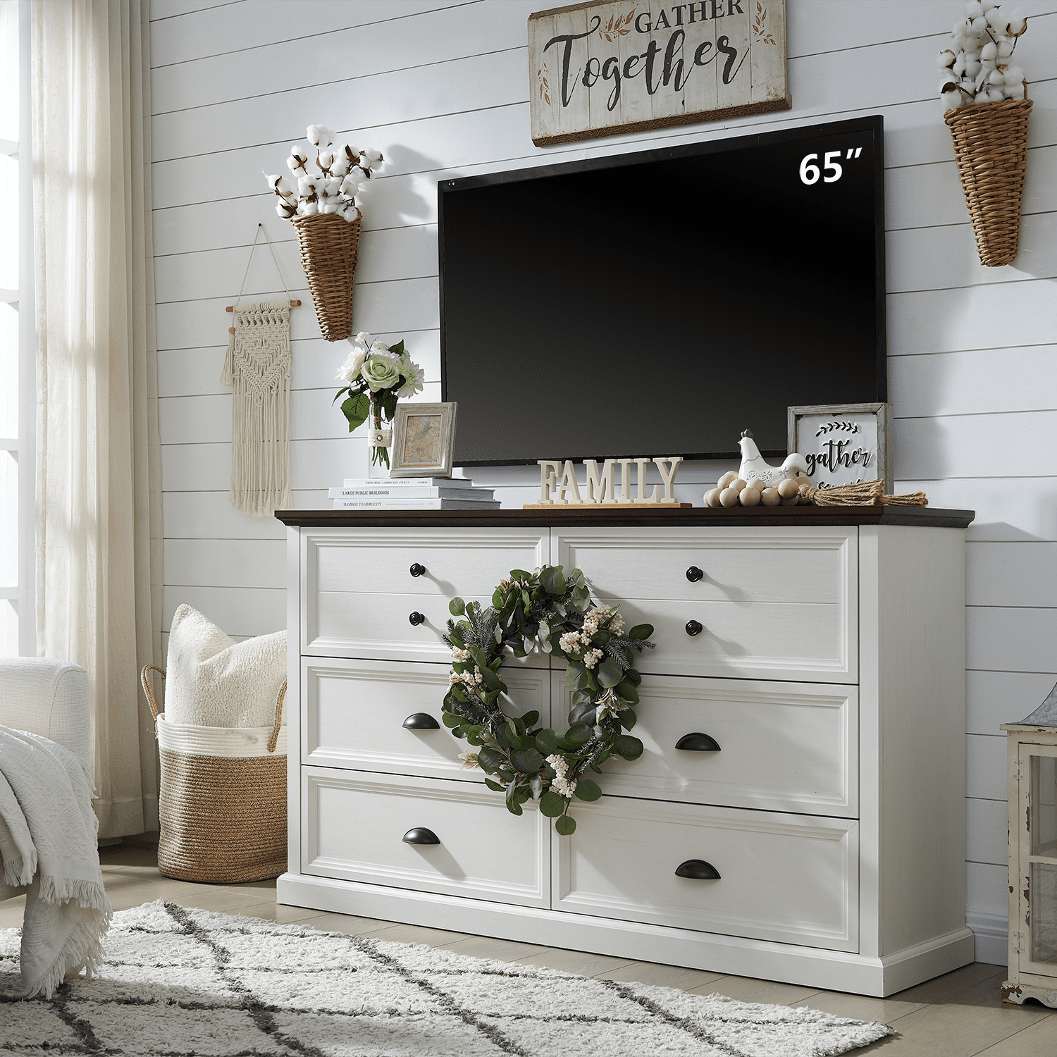 IFGET Dresser for Bedroom with 6 Drawers Tall & Large, Farmhouse Wood Dresser & Chests of Drawers
