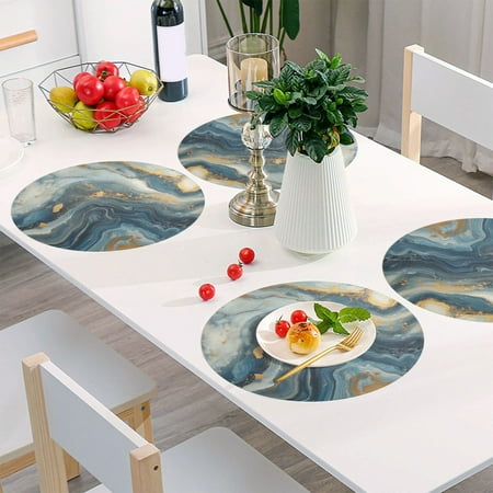 

Round Grid Placemat One Sizex6 Round Placemat PVC Plate Mat，15.4 Inch Non-Slip and Heat Resistant Table Placemat Dining Room Placemat Blue Marble Pattern