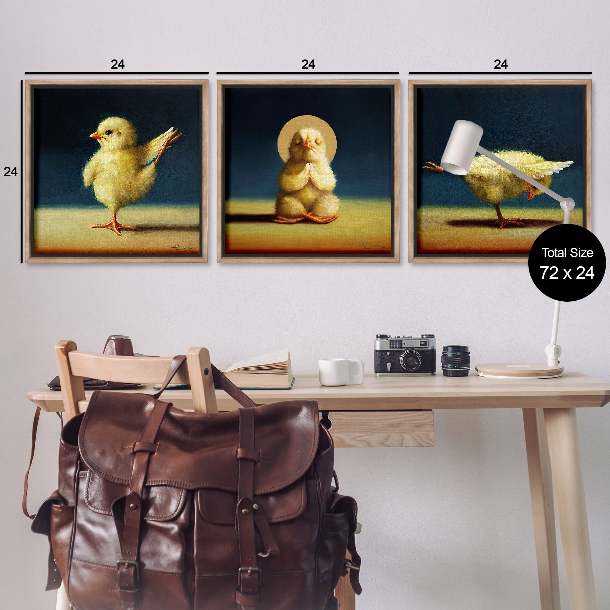Stupell Industries Yoga Chick Trio Stretching Poses Animals & Insects Painting Brown Floater Framed Canvas Art Print Wall Art, 25 x 25, Set of 3
