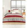Lacoste Mendi Reversible 190 Thread Count Three Piece Comforter Set, Featuring the Soft Touch of Cotton and Stripe Print, Full or Queen, Red