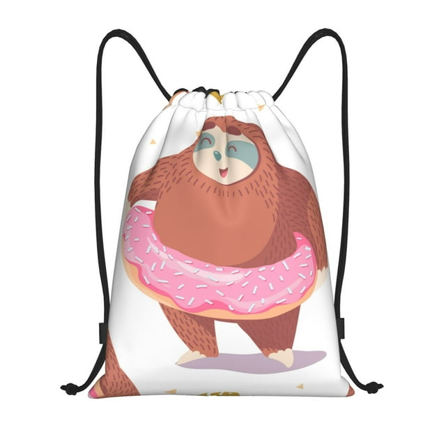 Xecao Sloth with Donuts1 Pattern Sports Drawstring Backpack - String Swim Gym Bag with Wet Proof Pocket for Women&Men-Medium