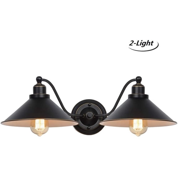 2-Light Wall Sconce Bathroom Vanity Wall Light Fixtures with Gooseneck, Industrial Rustic Bathroom Wall Lighting Black