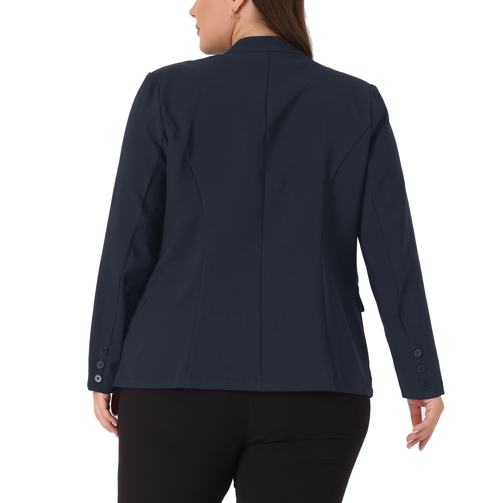 DARING DIVA Women's Plus Notched Lapel Long Sleeve Office Work Blazer Jacket 4X Navy Blue