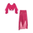 thumbnail image 3 of Doomiva Women's Belly Dance Dress Set Belly Tulle Flare Sleeve Crop Top with Chiffon Dance Skirt Hot Pink One Size, 3 of 7