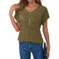 thumbnail image 2 of Plus Size Womens Tops 1/4 Zip Up Short Sleeve Tunics Military Green L, 2 of 6