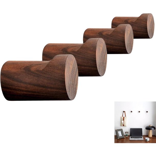 Perchero de Pared, 4 Ganchos de Madera Natural, para Colgar Chaquetas y Bolsos, Perchero Para Pared en Espacios Pequeños
