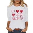 thumbnail image 2 of Ailaofu T-Shirts de la Saint-Valentin à Manches 3/4 Col Rond pour Femmes avec Imprimé Cœur Graphique, 2 of 5
