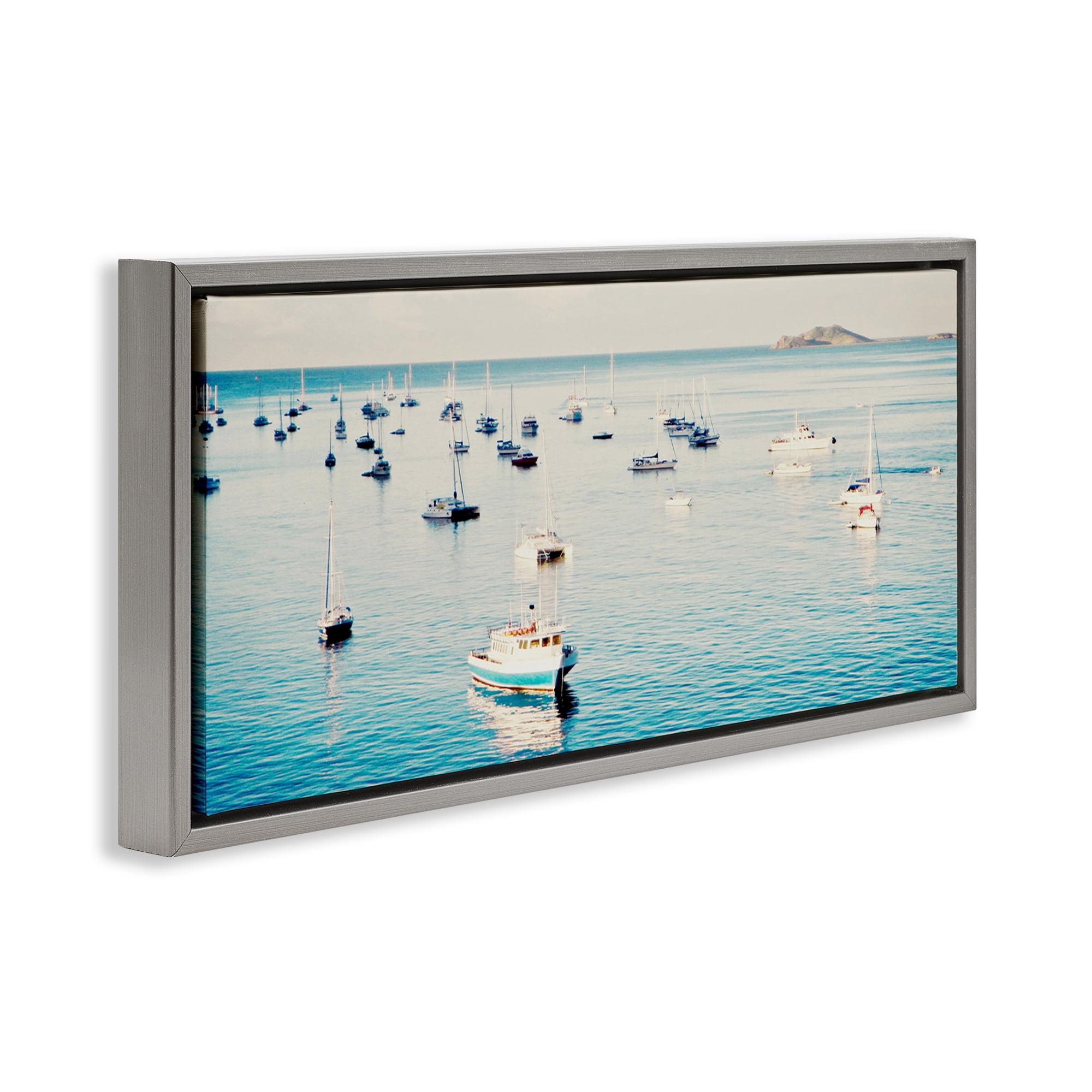 Stupell Industries Boat Fleet Marina Transportation Photography Gray Floater Framed Canvas Art Print Wall Art, 25 x 11