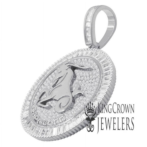 Exclusive Custom Piece Zodiac Sign Round Medallion White Gold Tone Capricorn Horse Astrology Horoscope Unisex Pendent Charm 2''