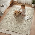 thumbnail image 3 of Living Room Area Rug 4'x 6', Beige Boho Washable Large Carpet with Tassels, Vintage Ethnic Floral Abstract Geometric Farmhouse Low-Profile Carpet Mat for Bedroom, Kitchen, Home Decor, 3 of 9