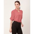 thumbnail image 3 of Moomaya Solid Puff Sleeve Tops, Band Collar, Semi-Formal Tops For Women, 3 of 9