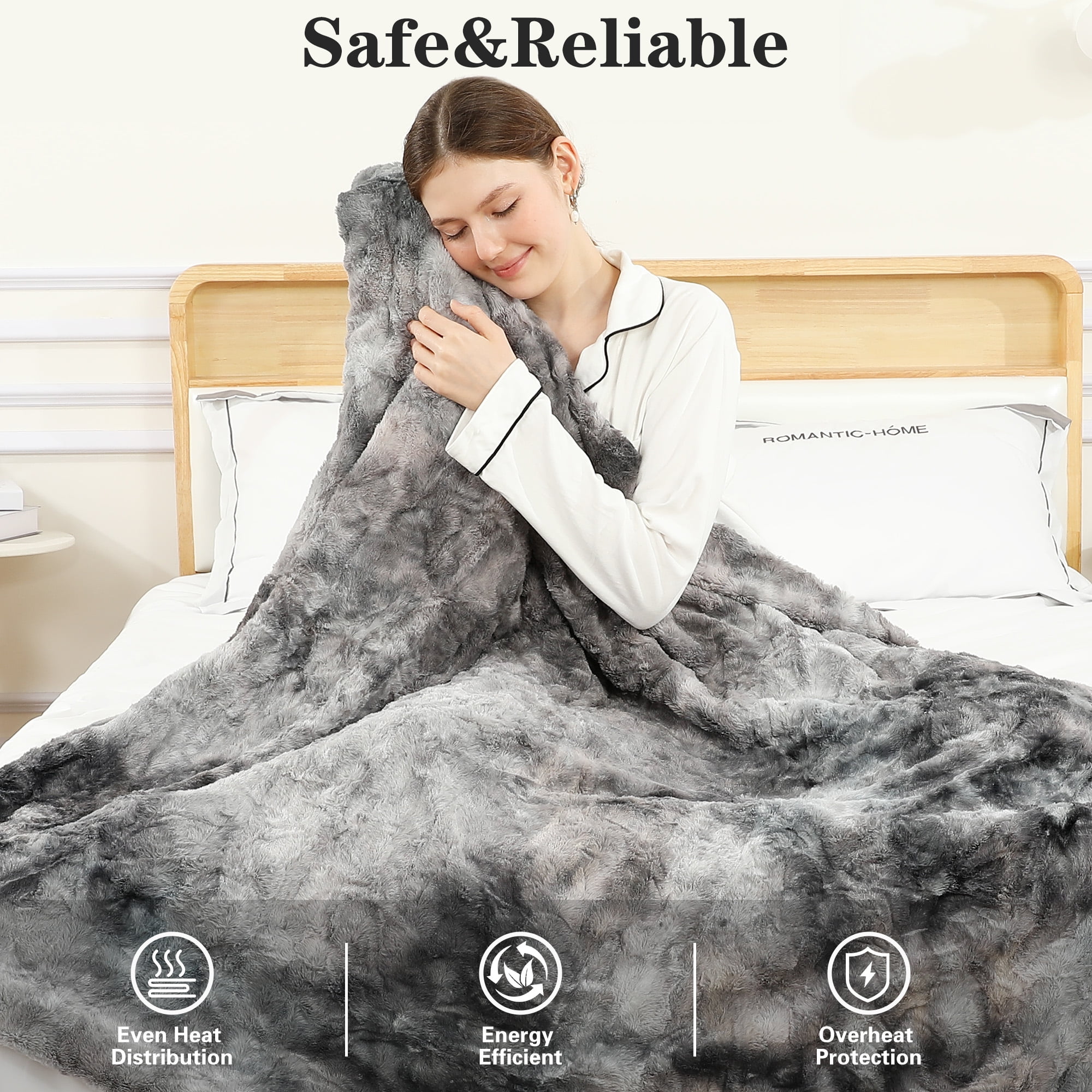 TRUSTWARMTH Electric Heated Throw Blanket - Faux Fur Sherpa 50"x60" Fast Heating Bed Blankets Throw with 6 Heating Levels & 4 Hours Auto off, Over-Heat Protection ETL, Dark Gray