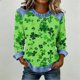 thumbnail image 2 of TaTaai Ladies Irish Festival Long Sleeve Top Spring Patchwork Design Round Neck Solid Color Casual Blouse Comfy Stretchy Shirt for St Patrick Holiday Outfits Gift, 2 of 5