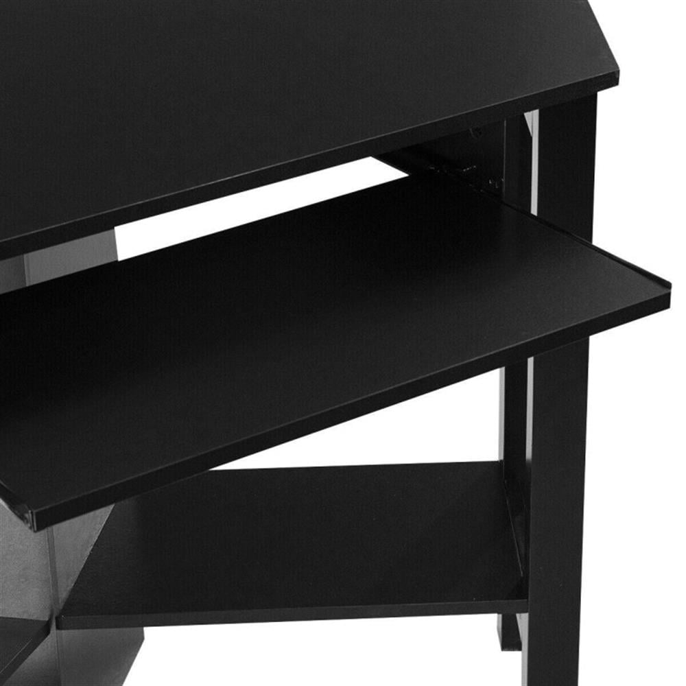Demi Bonn Wooden Computer Corner Desk with Drawer for Home Office Sturdy Writing Workstation, Black