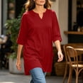 thumbnail image 5 of VBVC Women's Notched V Neck Tunic Top, 3/4 Sleeve Casual Shirt For Women, Ladies' Lightweight Stretchy Blouse with Pockets, Red , S-5XL, 5 of 8