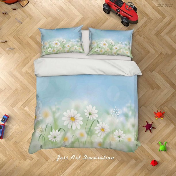 3D Acuarela Azul Floral Funda de edredón Set Ropa de cama Set Funda de edredón Fundas de almohada