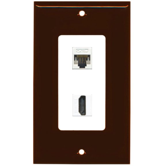 RiteAV - 1 Cat5e Ethernet and 1 HDMI Decorative Wall Plate - Brown/White - Bracket Included