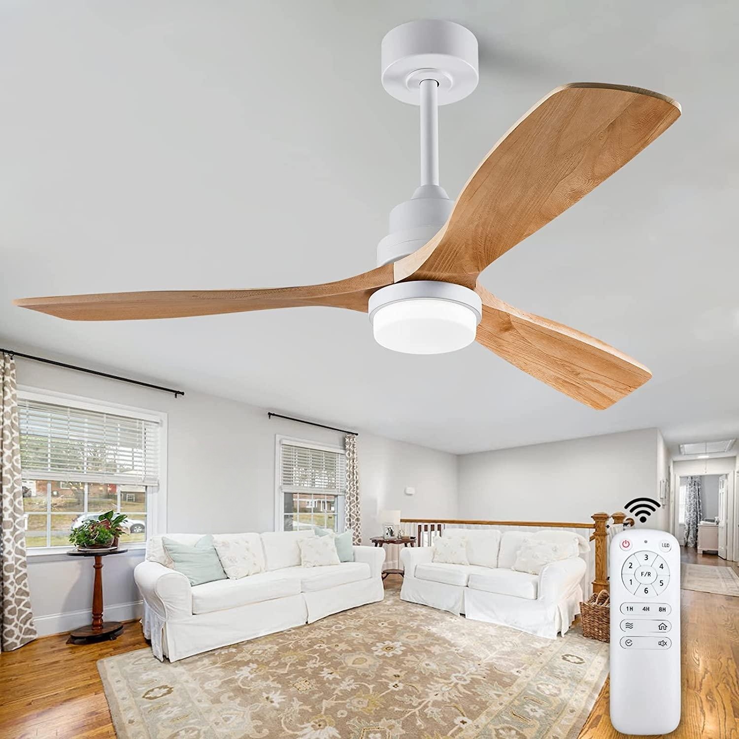 52" Ceiling Fans with Light Remote Control, Wood Ceiling Fans with 3