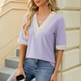 thumbnail image 5 of loopsun Plus Size Tops for Womens,Womens Summer Tops,Women's Fashion Casual Solid Color Short Sleeve V-Neck Blouses Shirts Purple M, 5 of 5