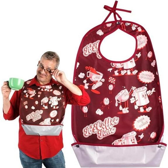 Funny Adult Bibs for Women & Men w/ 3 Snaps & Crumb Catcher