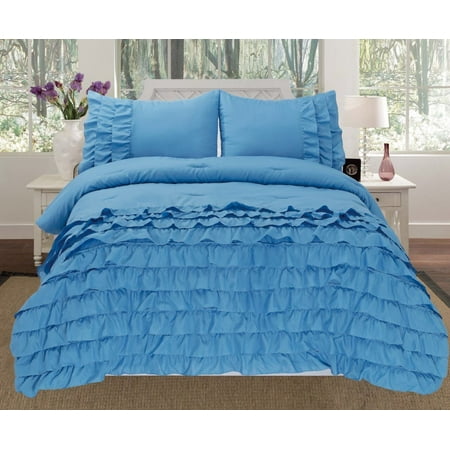 Empire Home 3 Piece Katy Pleated Ruffled Comforter Set - Full Size - Light