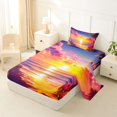 thumbnail image 2 of jejeloiu Ocean Sunset Waves Twin Sheets For Girls,Tropical Flower Accent Bedding,Purple Orange,3 Pieces,1 Fitted Sheet and 1 Pillowcase, 2 of 6