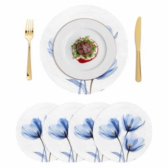 Round Placemats Modern Abstract Tulip Flower 15 inch Set of 4 Table Mats for Dining Table Blue Heat Resistant Non-Slip Kitchen & Home Decorative Place Mat Set
