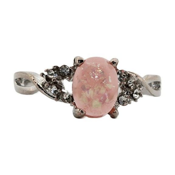 1ct Oval Pink Opal & Topaz Silver Ring, Size 6 1OPOTSRS6