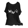 thumbnail image 3 of QATAINLAV T-Shirts d'Été pour Femmes Plage Chic Décontracté Coton Lin Manches Courtes T-Shirts Coupe Ample Col Rond Blouses Mode 2025 T-Shirts Imprimé Papillon Soldes Aujourd'hui Liquidation Noir m, 3 of 8
