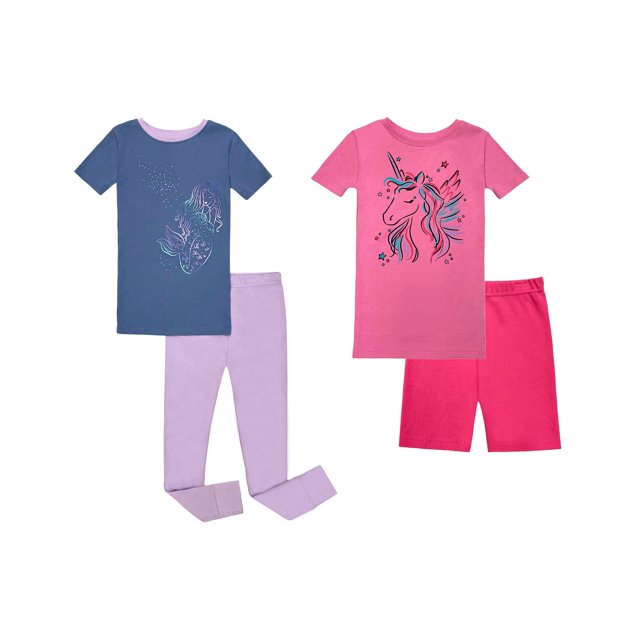 Prestigez Ensemble de Pyjama de Nuit 4 Pcs en Coton Biologique Ajusté pour Filles