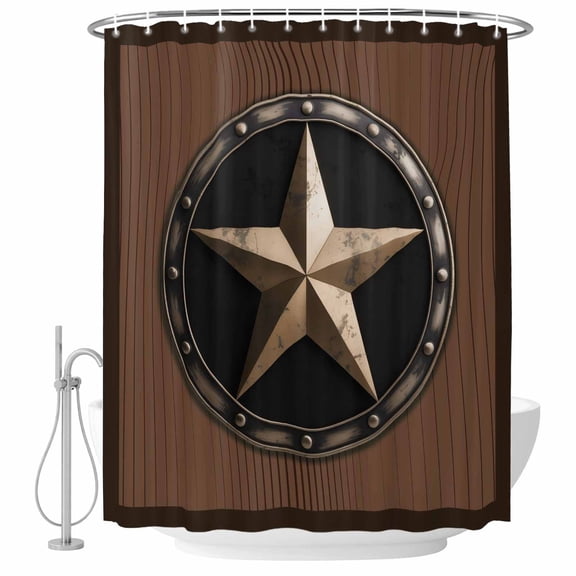 Polyester Fabric Vintage Texas Star Shower Curtain, Retro Art Country Waterproof Bathtub Curtain Bathroom Decor Set with Hooks 54 x 78 Inches
