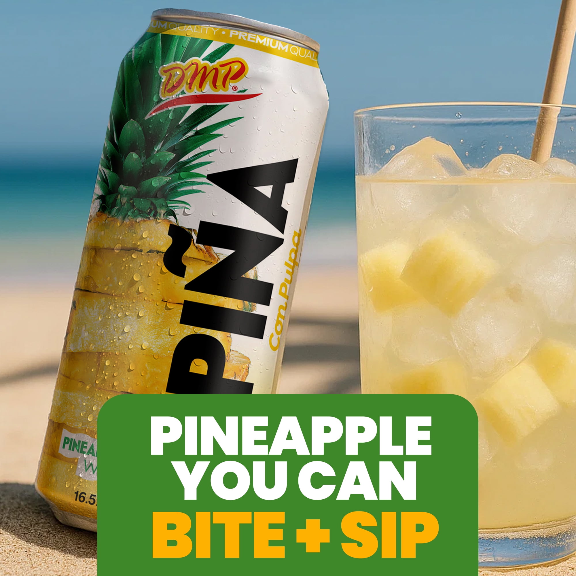 De Mi Pais Pineapple Juice with Pulp & Fruit Chunks,Canned Juice 16.57 Fl Oz, 6-Pack