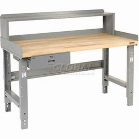 72 x30 Maple Butcher Block Square Edge Workbench with Drawer & Riser - Gray