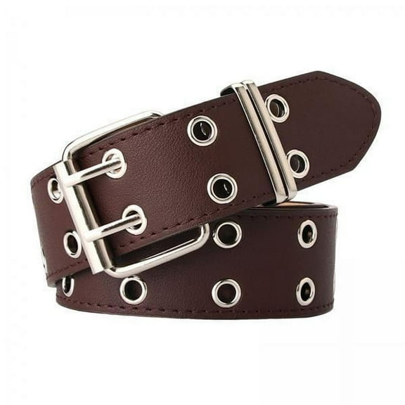 Abbraccia 2xDouble Grommet Belt PU Leather Double Prong Buckle for Men Women Coffee