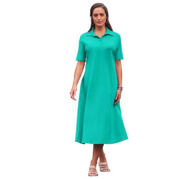 Jessica London Women's Plus Size Stretch Cotton Notch Neck Midi Dress